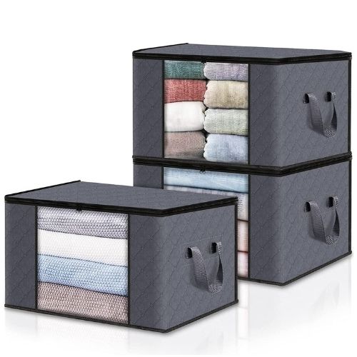 3-Pack Clothes Storage Bags, Foldable Closet Organizers for Blankets, Bedding & Seasonal Clothing