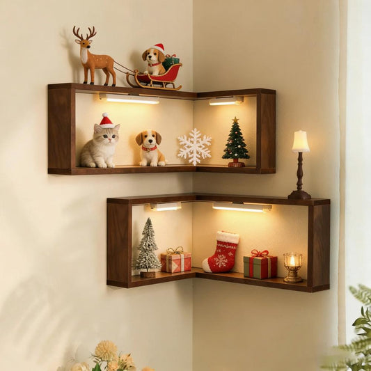 CornerLux™ LED Art Shelf, Modern Corner Display Shelf with Built-In Ambient Lighting