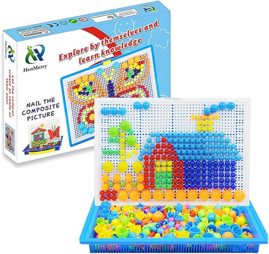Creative Mushroom Pegboard Mosaic Toy, 3D Jigsaw Puzzle Building Blocks for Kids