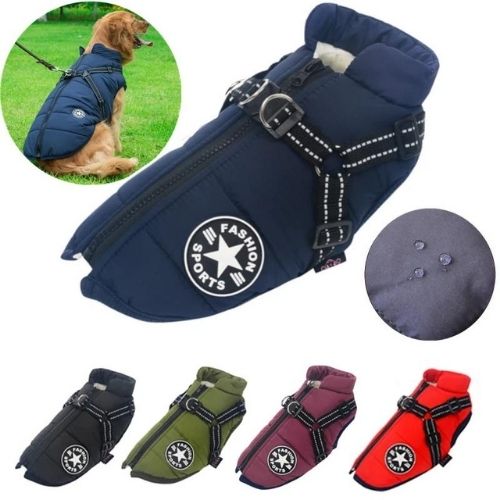 Waterproof Dog Harness Jacket, Warm Pet Coat with Built-In Harness for Rain & Cold Weather